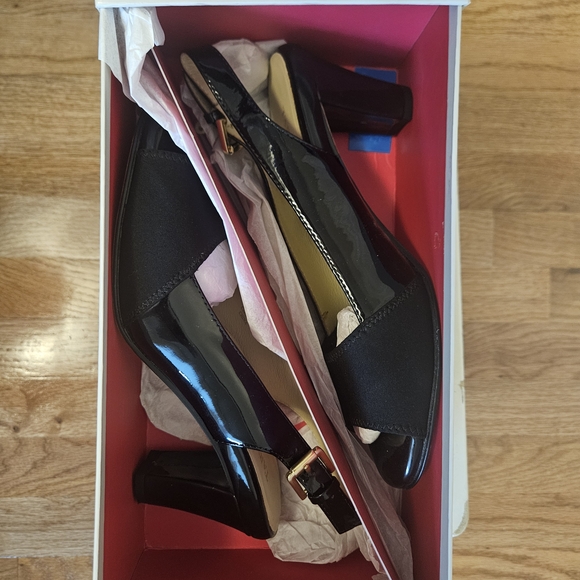 Taryn Rose Black Peep-Toe Slingback Heels - Picture 2 of 5